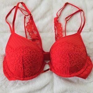Aerie Real Good Red Lace Push-Up Bra with Strappy Back Size 32C